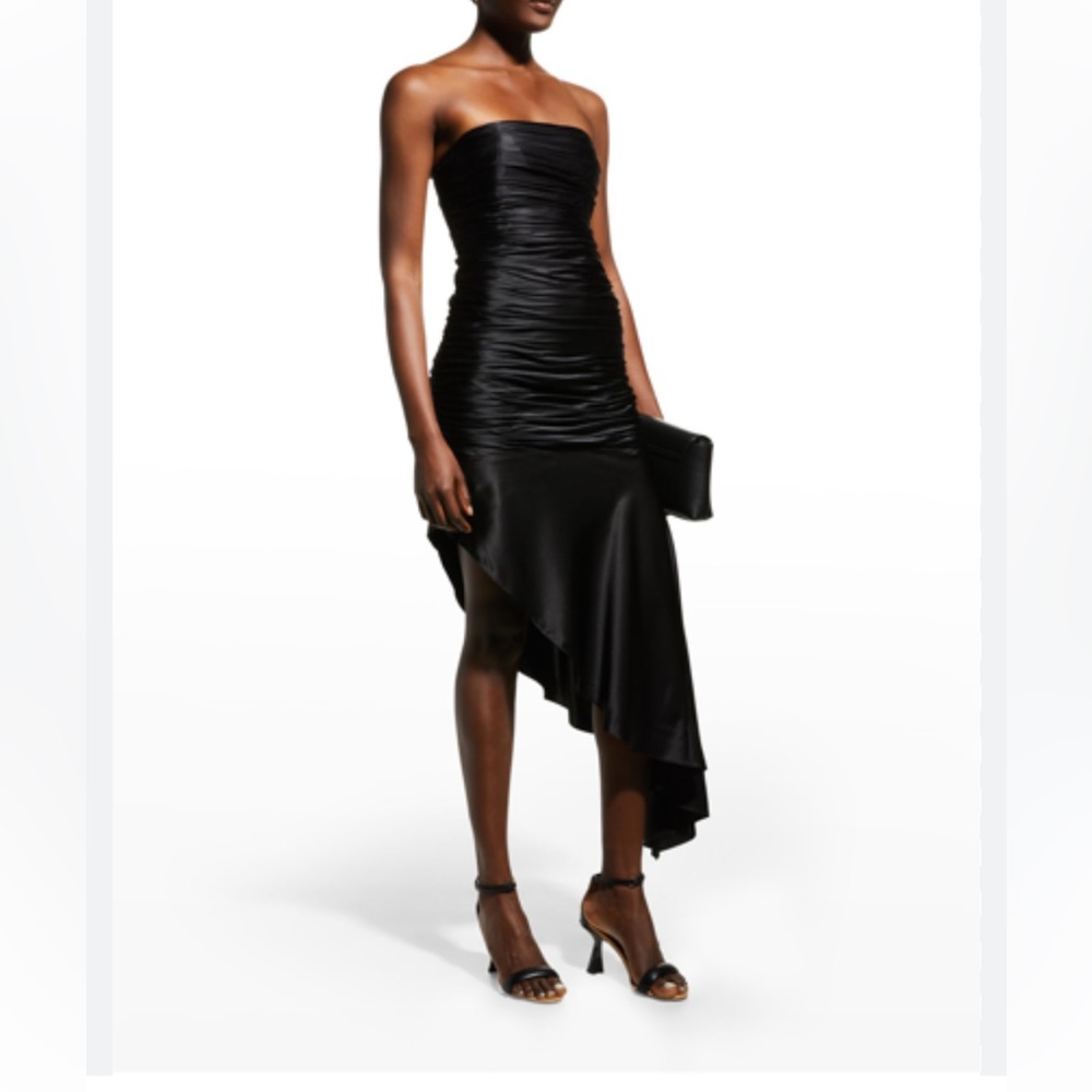 Cinq a Sept Silk Eliza Strapless Asymmetrical Cocktail Black Dress - Size 12